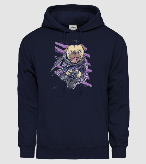 Mops Gamer model albastru închis pe tricou