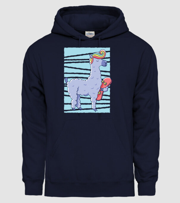 Lama Skateboarder model albastru închis pe tricou