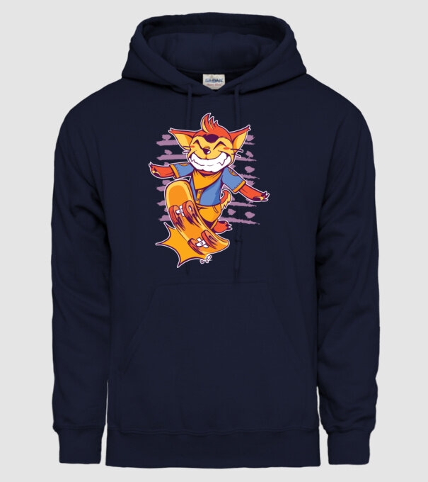 Vulpe Skateboarder model albastru închis pe tricou