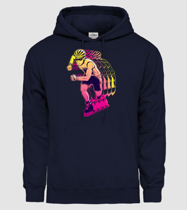 Concurent patine pe rotile model albastru închis pe tricou