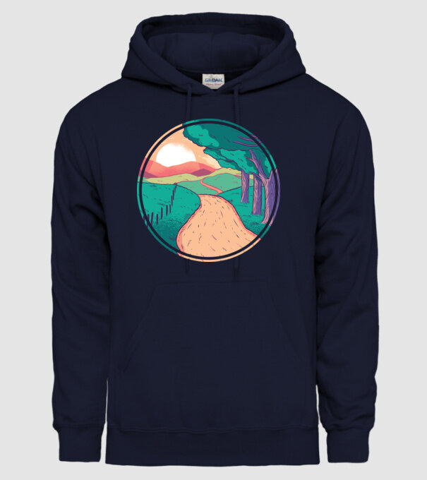 Drum spre casă la apus de soare model albastru închis pe tricou