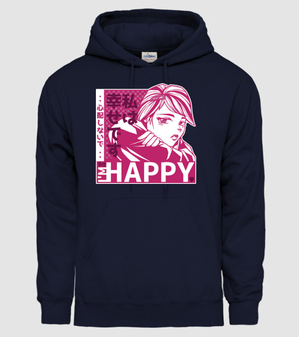 'I''m happy fată Anime antisocială' model albastru închis pe tricou