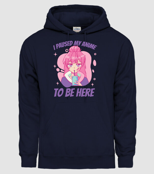 I paused my Anime to be here model albastru închis pe tricou