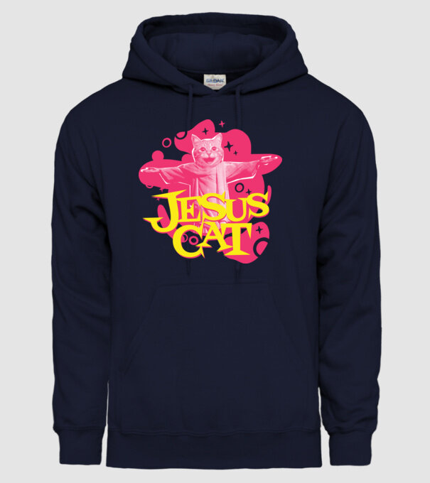 Jesus Cat model albastru închis pe tricou