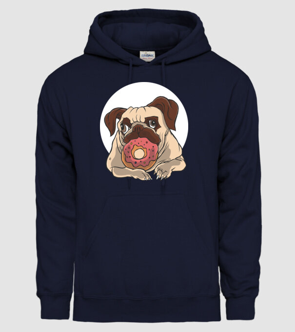 Mops cu gogoașă model albastru închis pe tricou