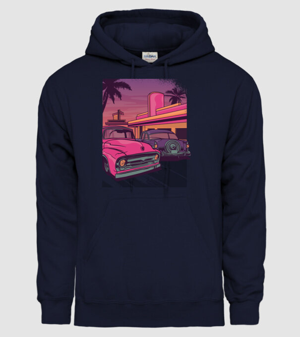Old school California model albastru închis pe tricou