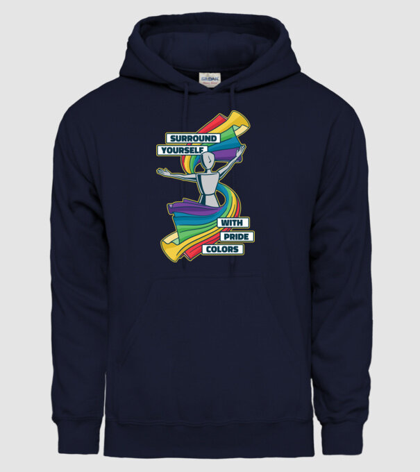 Pride cu curcubeu model albastru închis pe tricou