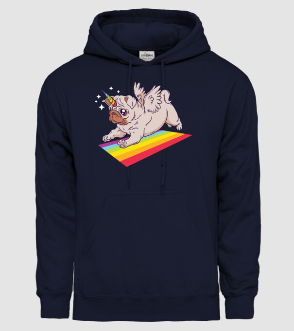 Pugicorn - mops unicorn model albastru închis pe tricou