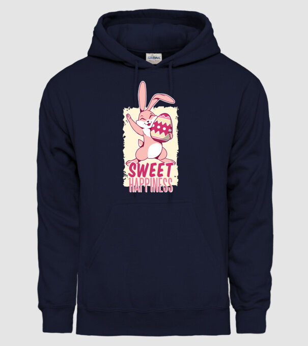 Sweet Happiness pentru Paște tricou cu iepuraș model albastru închis pe tricou