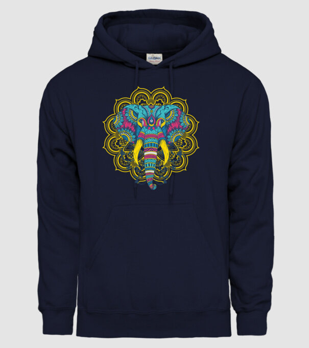 Elefant Mandala Colorat model albastru închis pe tricou