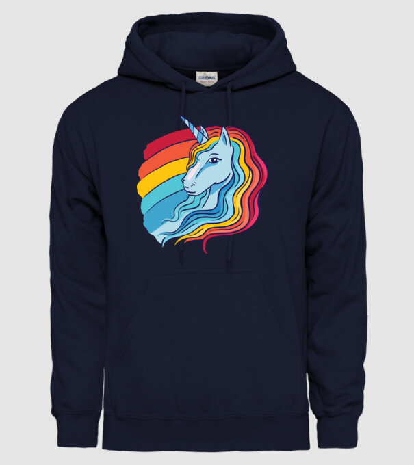 Unicorn cu Curcubeu model albastru închis pe tricou