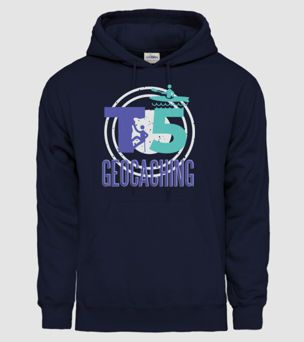 T5 Geocaching model albastru închis pe tricou