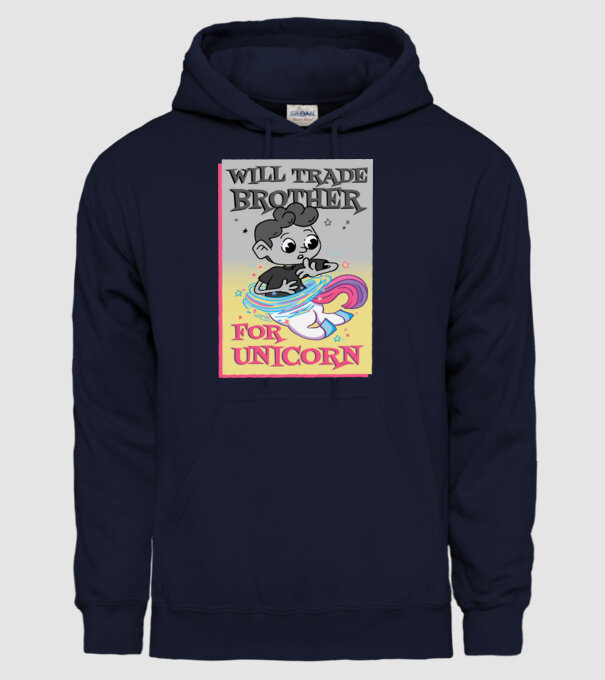 Îl ofer la schimb pe fratele meu pentru un unicorn model albastru închis pe tricou