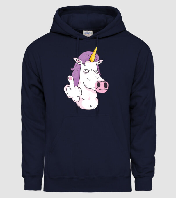 Unicorn arată degetul model albastru închis pe tricou