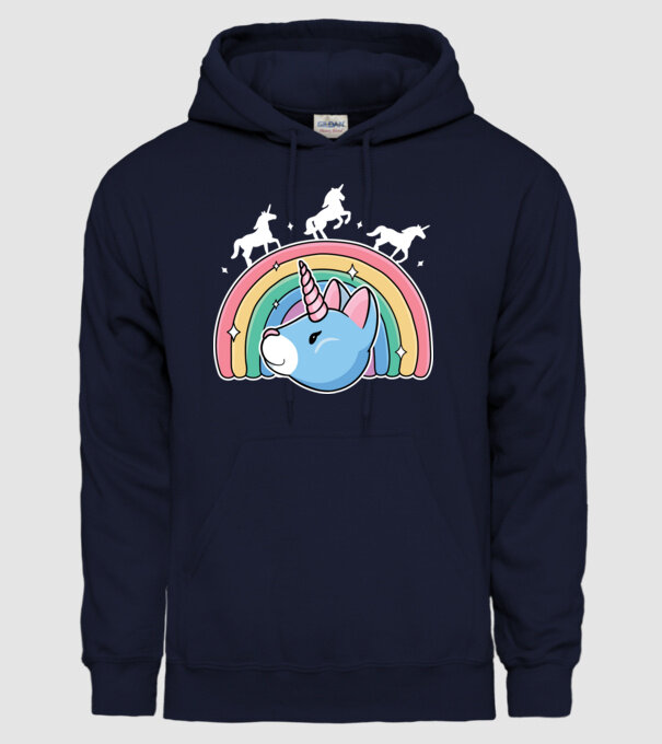 Pisică Unicorn model albastru închis pe tricou