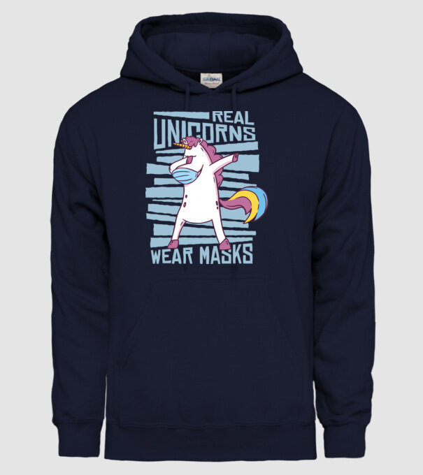 Unicorn DAB Mască model albastru închis pe tricou