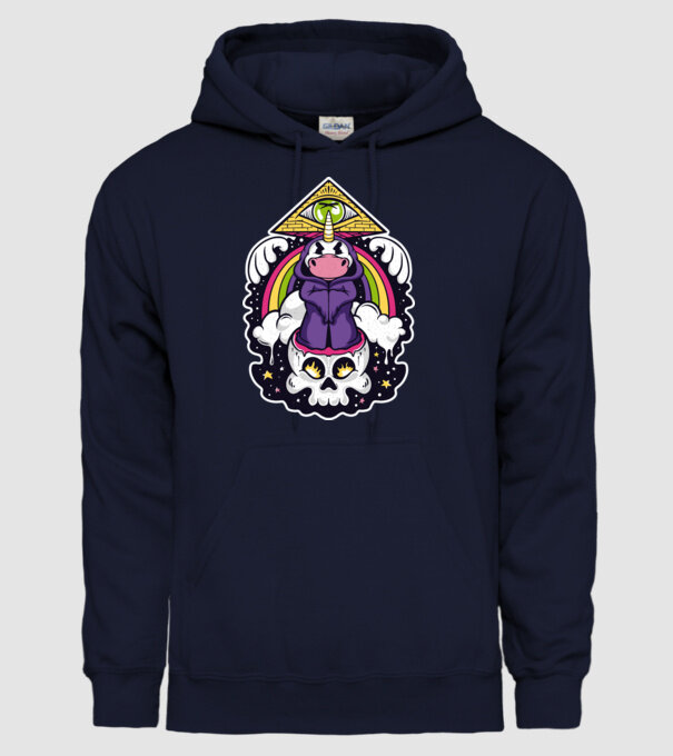Unicorn Illuminati model albastru închis pe tricou