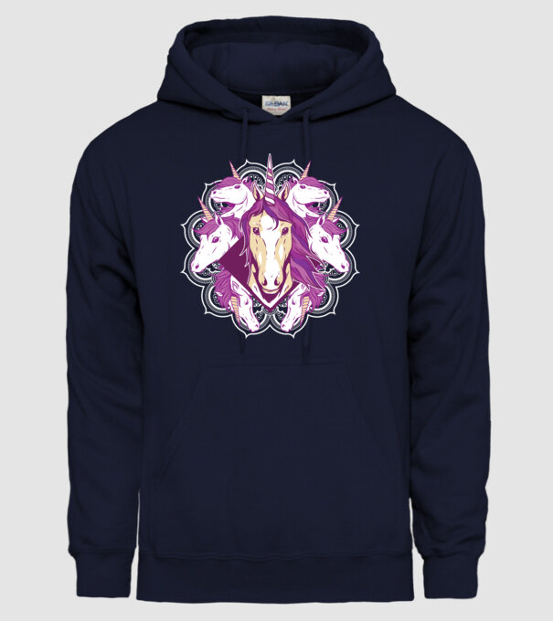 Unicorn Mandala model albastru închis pe tricou