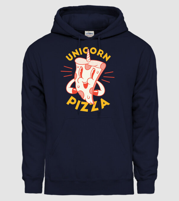 Unicorn Pizza model albastru închis pe tricou