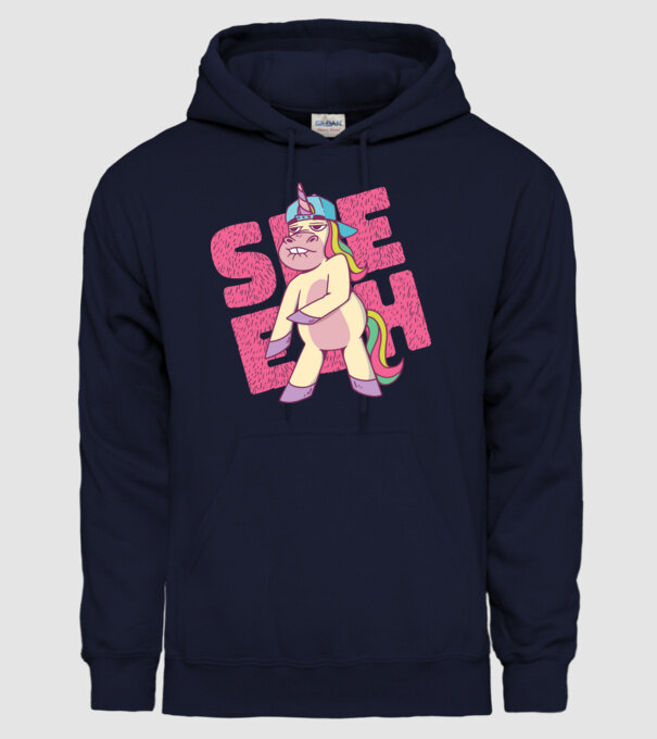 Unicorn Shesh model albastru închis pe tricou