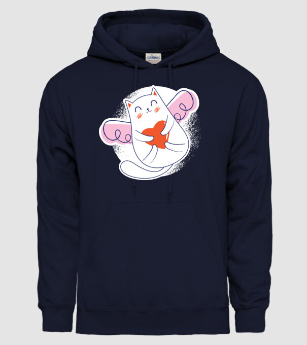 Pisică Valentin model albastru închis pe tricou
