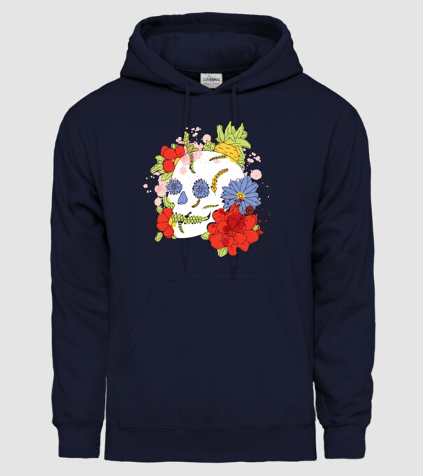 Craniu cu Flori model albastru închis pe tricou