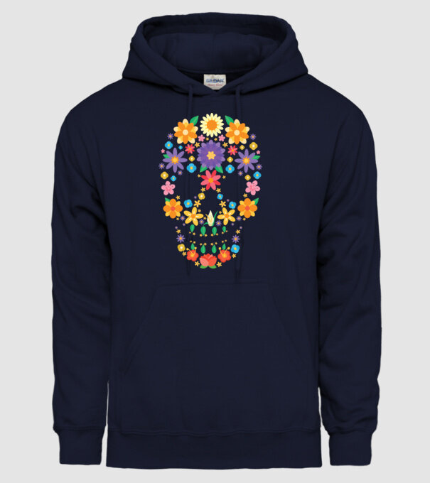 Craniu cu Flori model albastru închis pe tricou