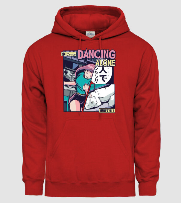 Anime Vaporwave Dancing Alone model roșu pe tricou