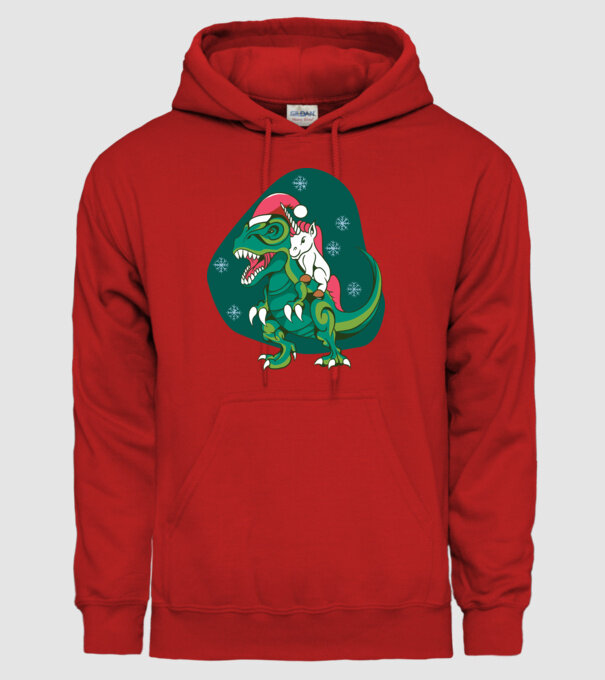 T-rex unicorn Crăciun model roșu pe tricou