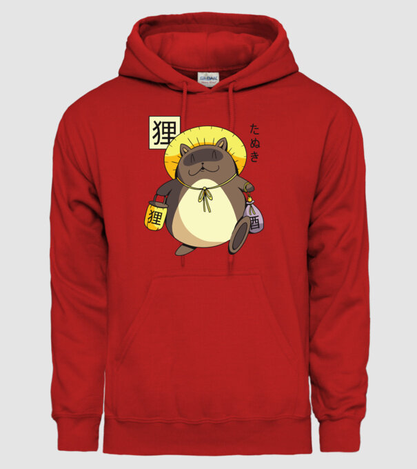 Tanuki Yokai model roșu pe tricou