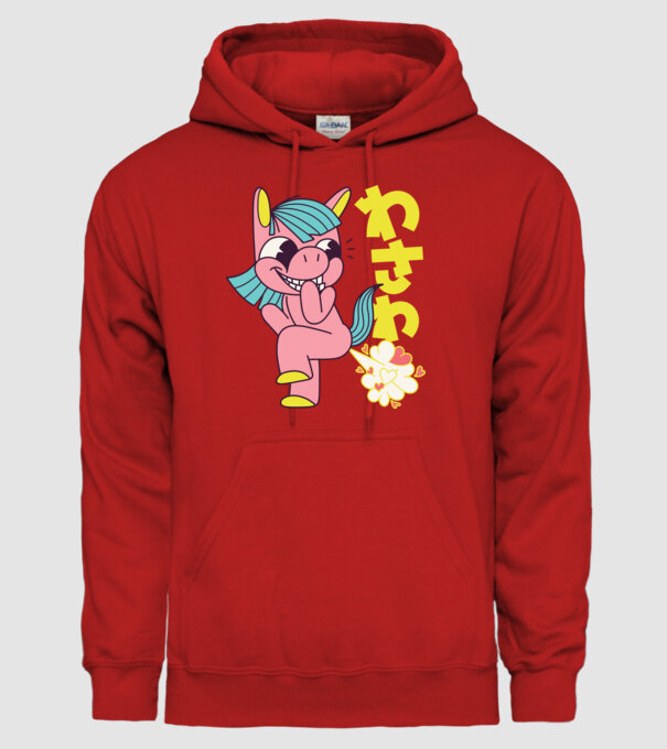 Bășică Unicorn model roșu pe tricou