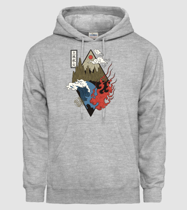 4 Elemente - Foc, Apă, Pământ, Aer model gri pe tricou