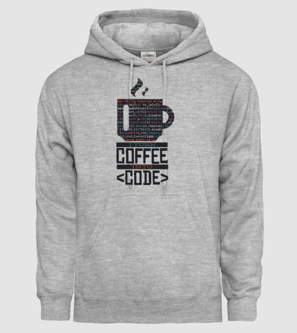 Transform cafeaua în cod - tricou programator model gri pe tricou
