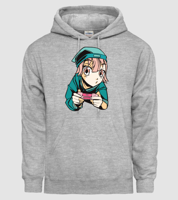 Anime fată Gamer model gri pe tricou
