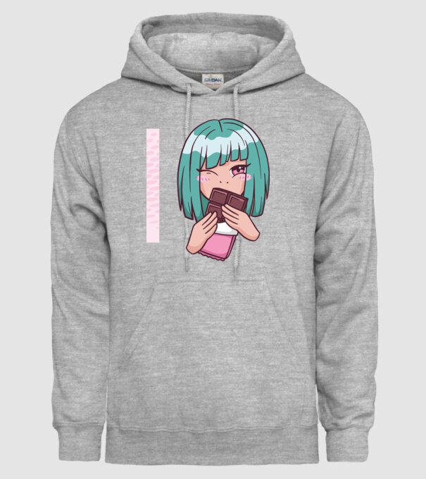 Anime fată cu ciocolată model gri pe tricou