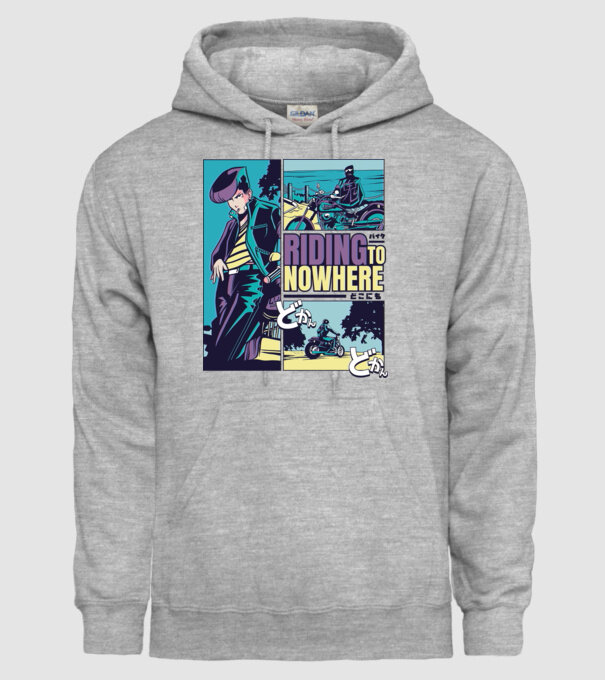 Anime Vaporwave Riding Nowhere model gri pe tricou
