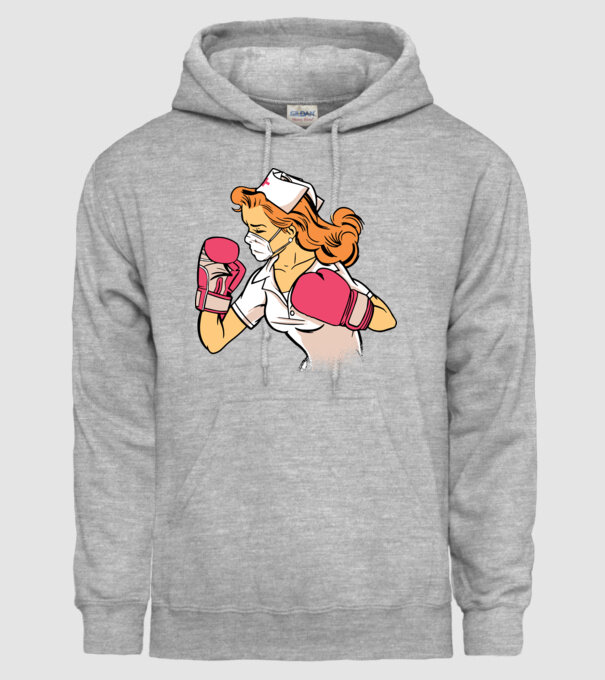 Asistentă Boxer model gri pe tricou