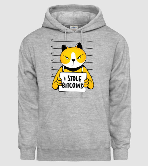 Pisică hoață Bitcoin model gri pe tricou