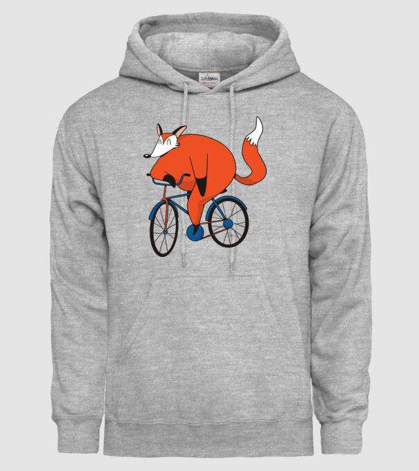 Vulpe cu bicicletă model gri pe tricou