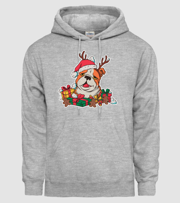 Bulldog de Crăciun model gri pe tricou