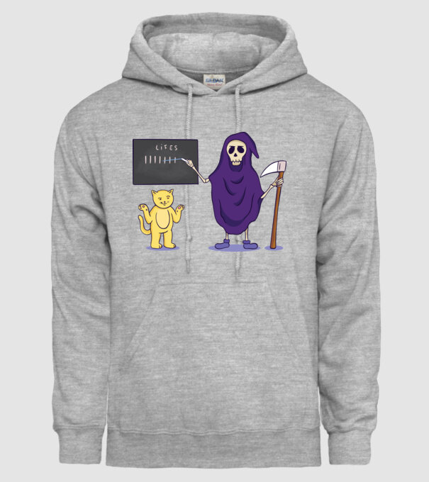 Cele 9 vieți ale pisicii model gri pe tricou