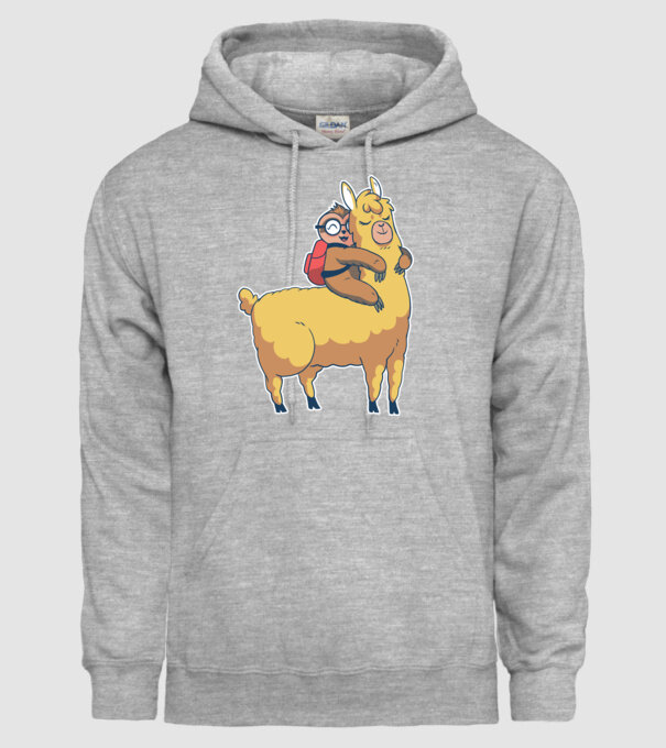 Leneș drăguț cu Lama școlar model gri pe tricou