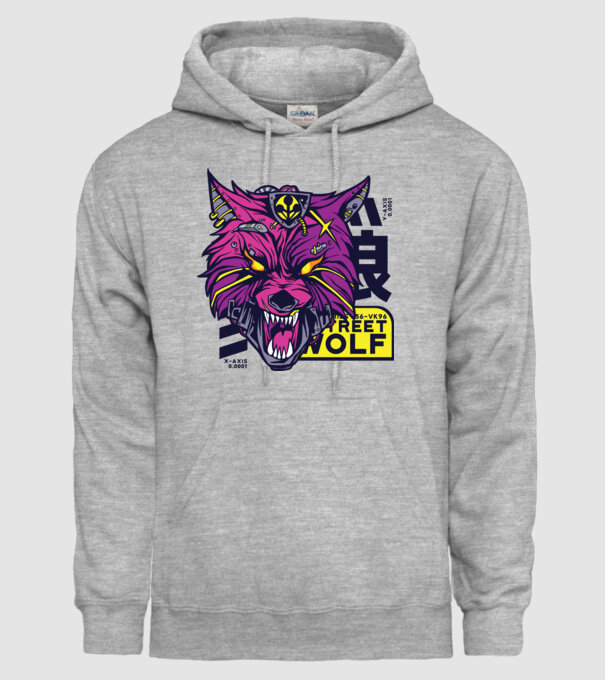 Cap de lup Cyberpunk model gri pe tricou