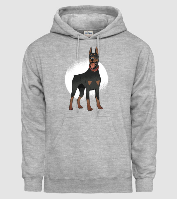 Tricou cu câine dobermann model gri pe tricou