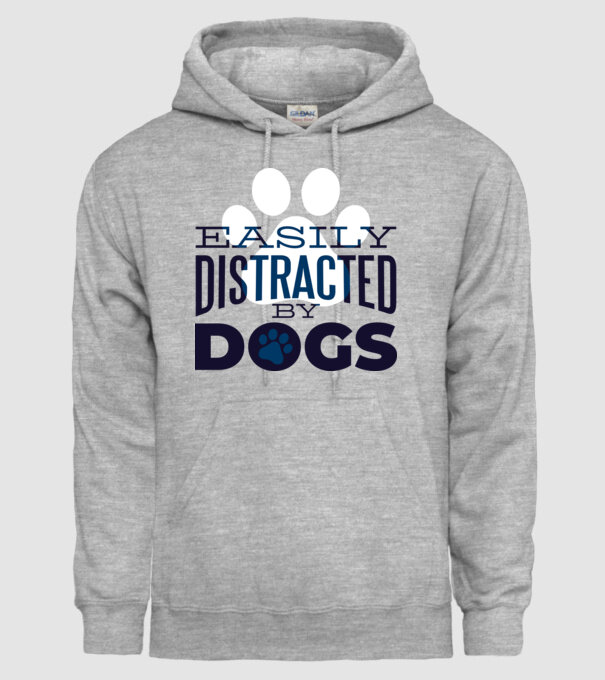 Easily Distracted By Dogs Tricou cu Câine amuzant model gri pe tricou