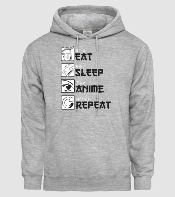 Eat Sleep Anime Repeat model gri pe tricou