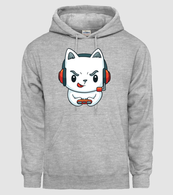 Pisică Gamer model gri pe tricou