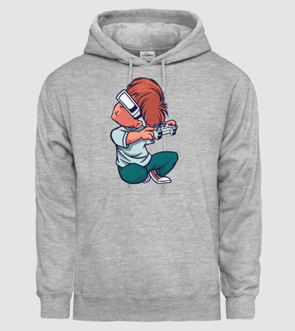 Băiat Gamer cu ochelari VR model gri pe tricou