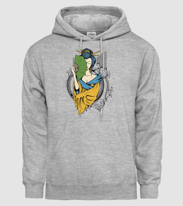 Geisha cu evantai 2 model gri pe tricou