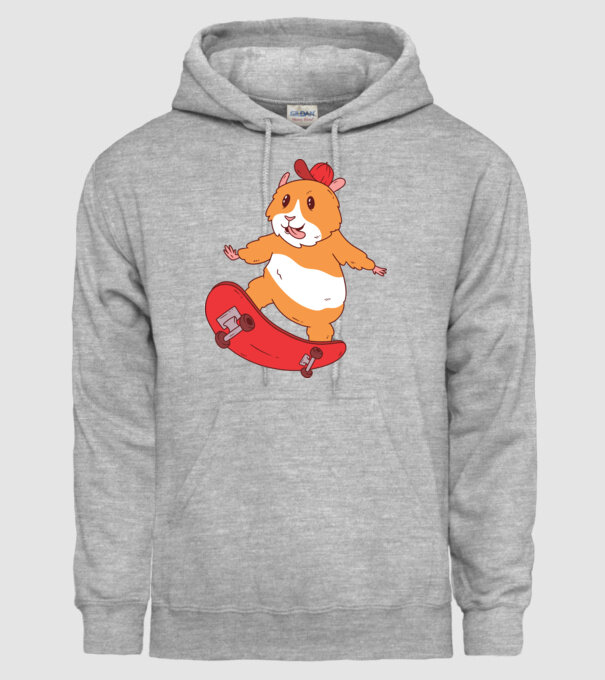 Hamster Skateboarder model gri pe tricou
